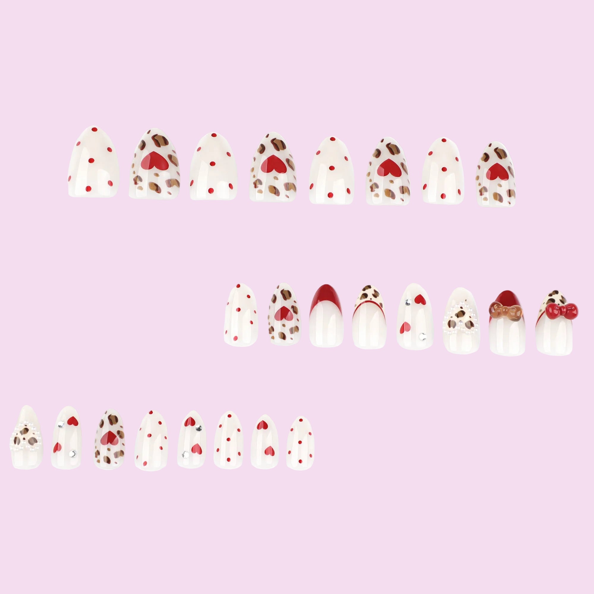 Kawaii Red Heart meets Leopard Press on Nails