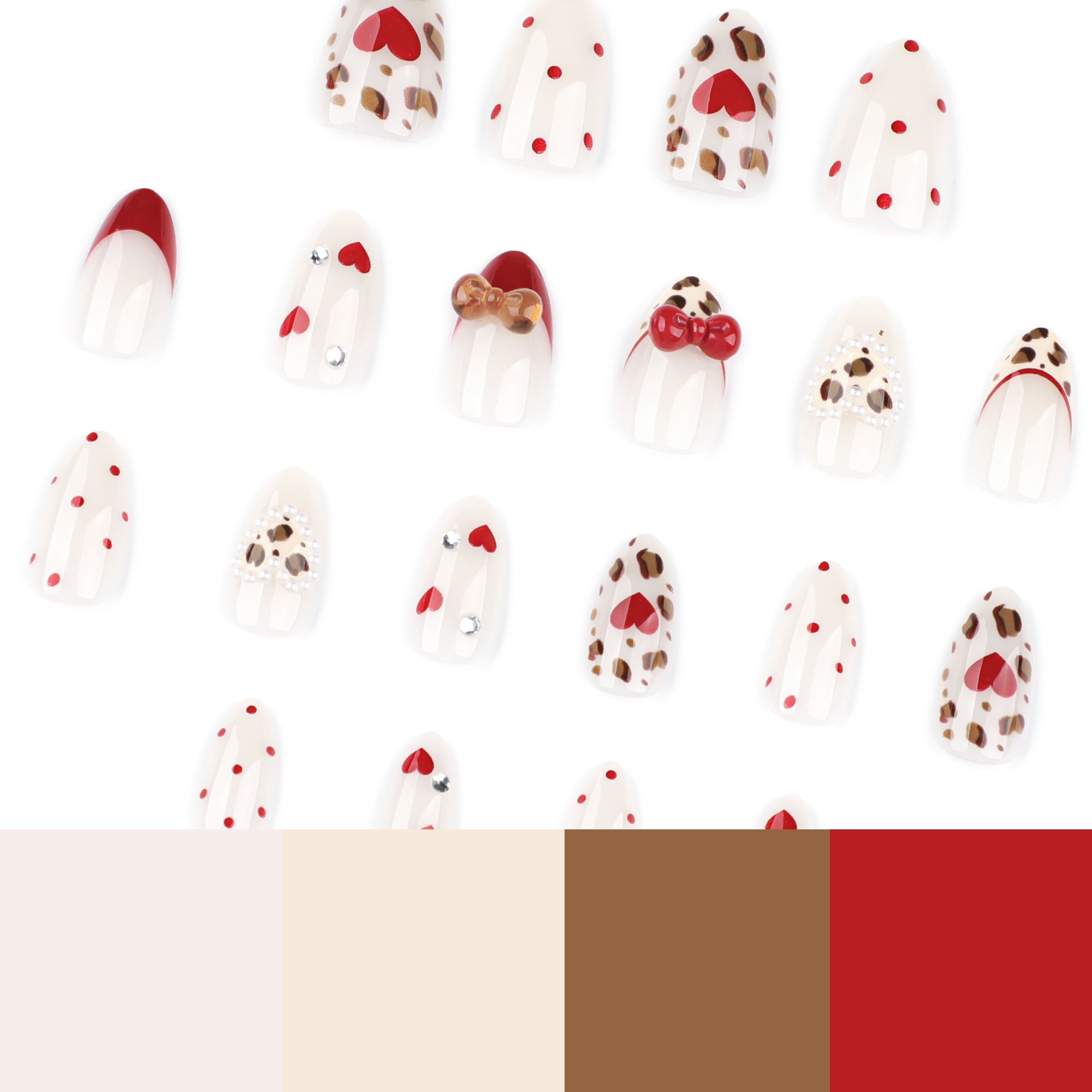Kawaii Red Heart meets Leopard Press on Nails
