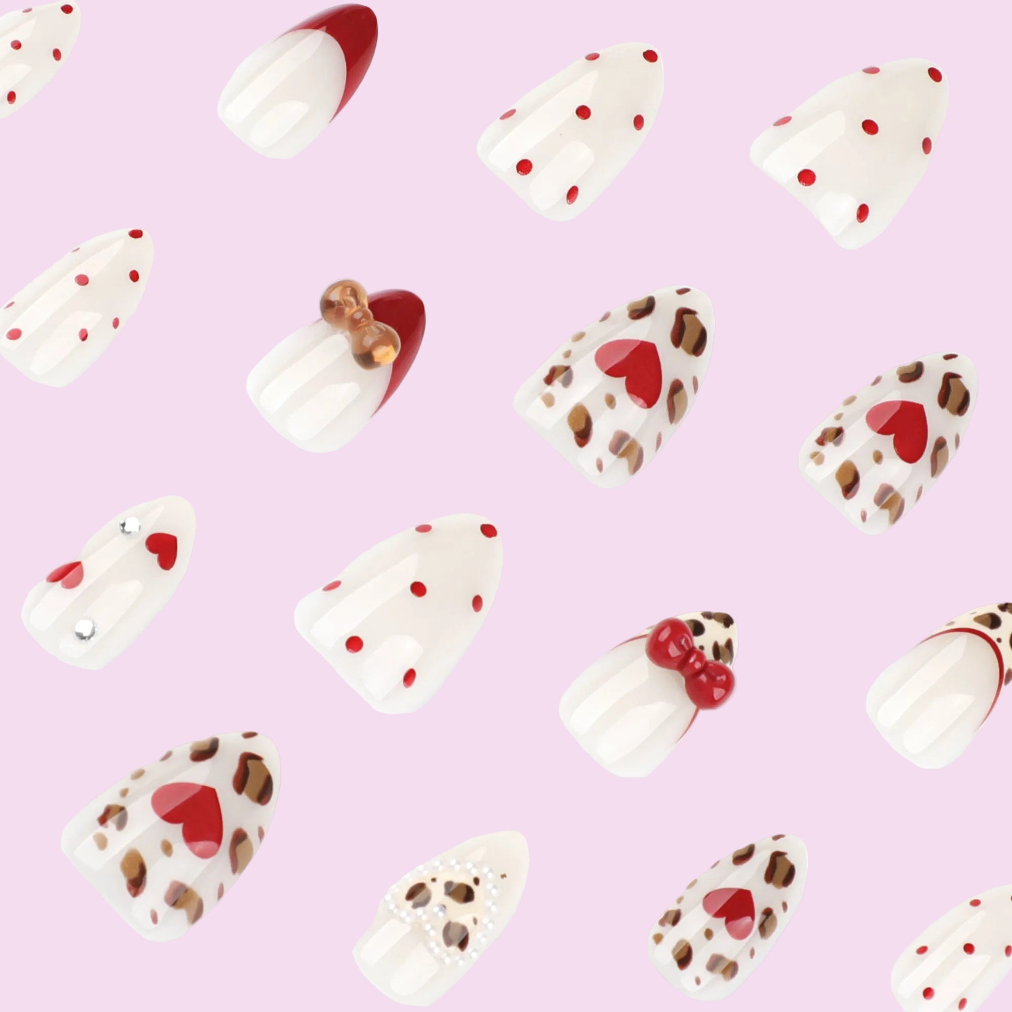 Kawaii Red Heart meets Leopard Press on Nails