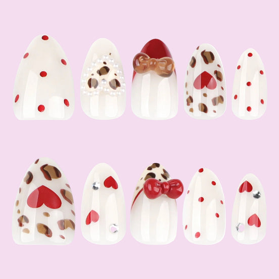 Red Heart Leopard Mix Nails