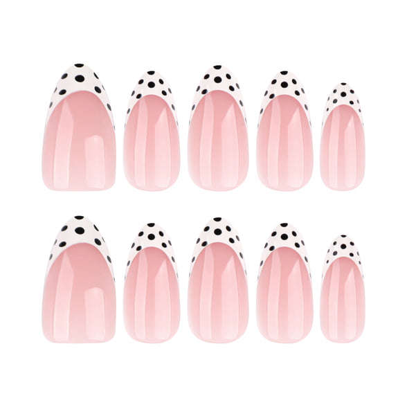 French Tip Black Polka Dot Press-On Nails
