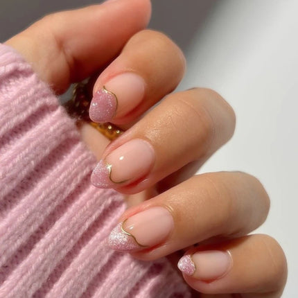 Soft Pink Gold Wave French Tip Nails