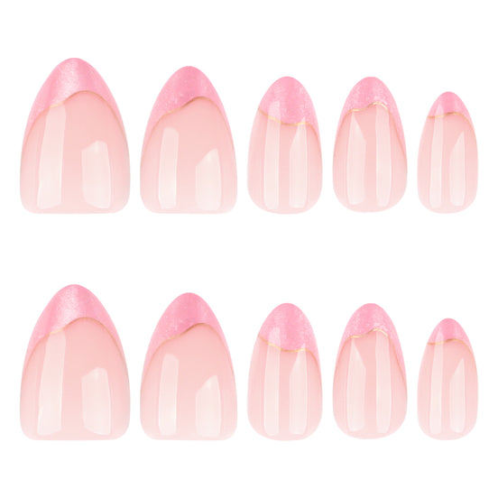 Soft Pink Gold Wave French Tip Nails