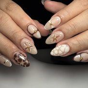 Neutral Floral Leopard Accent Nails