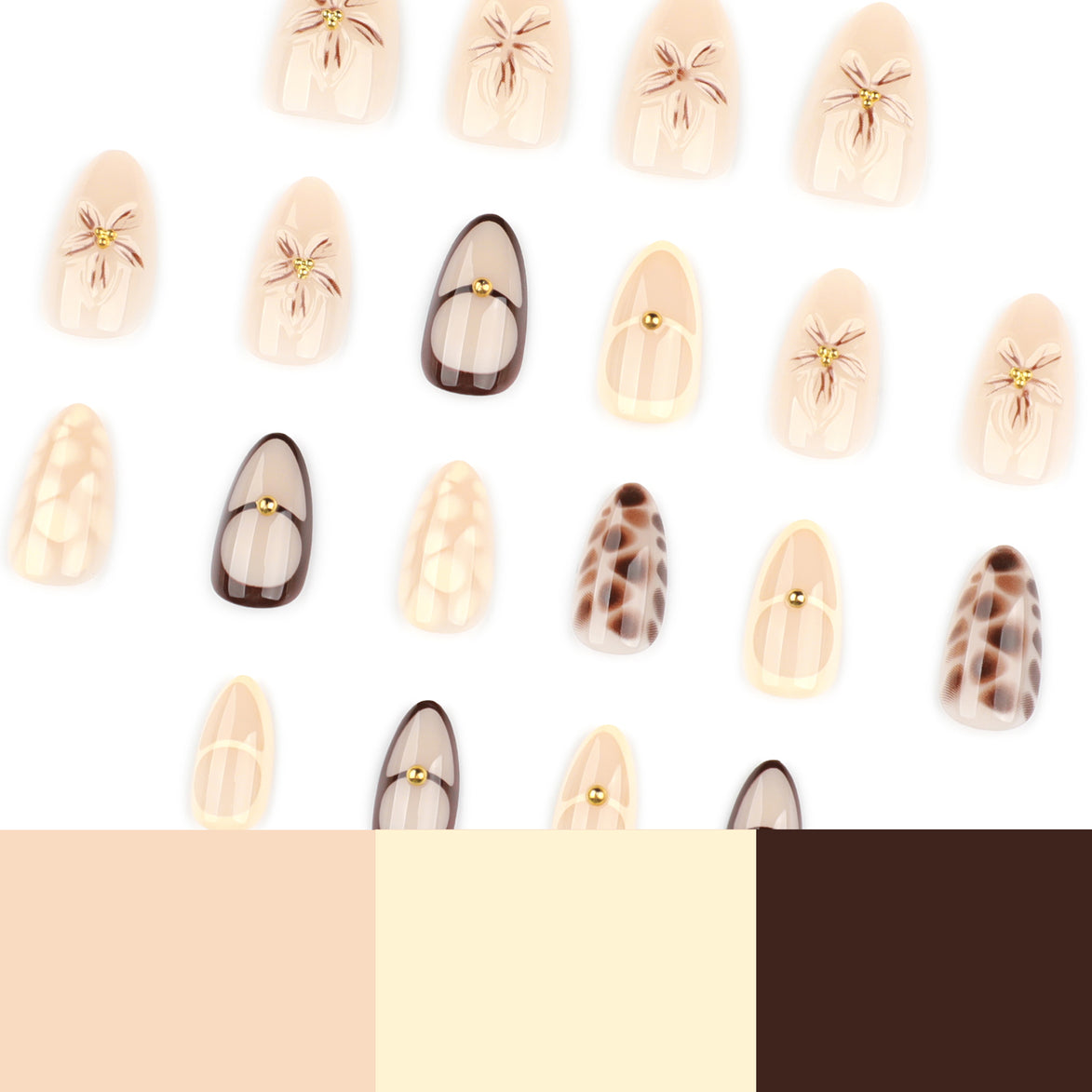 Neutral Floral Leopard Accent Press on Nails