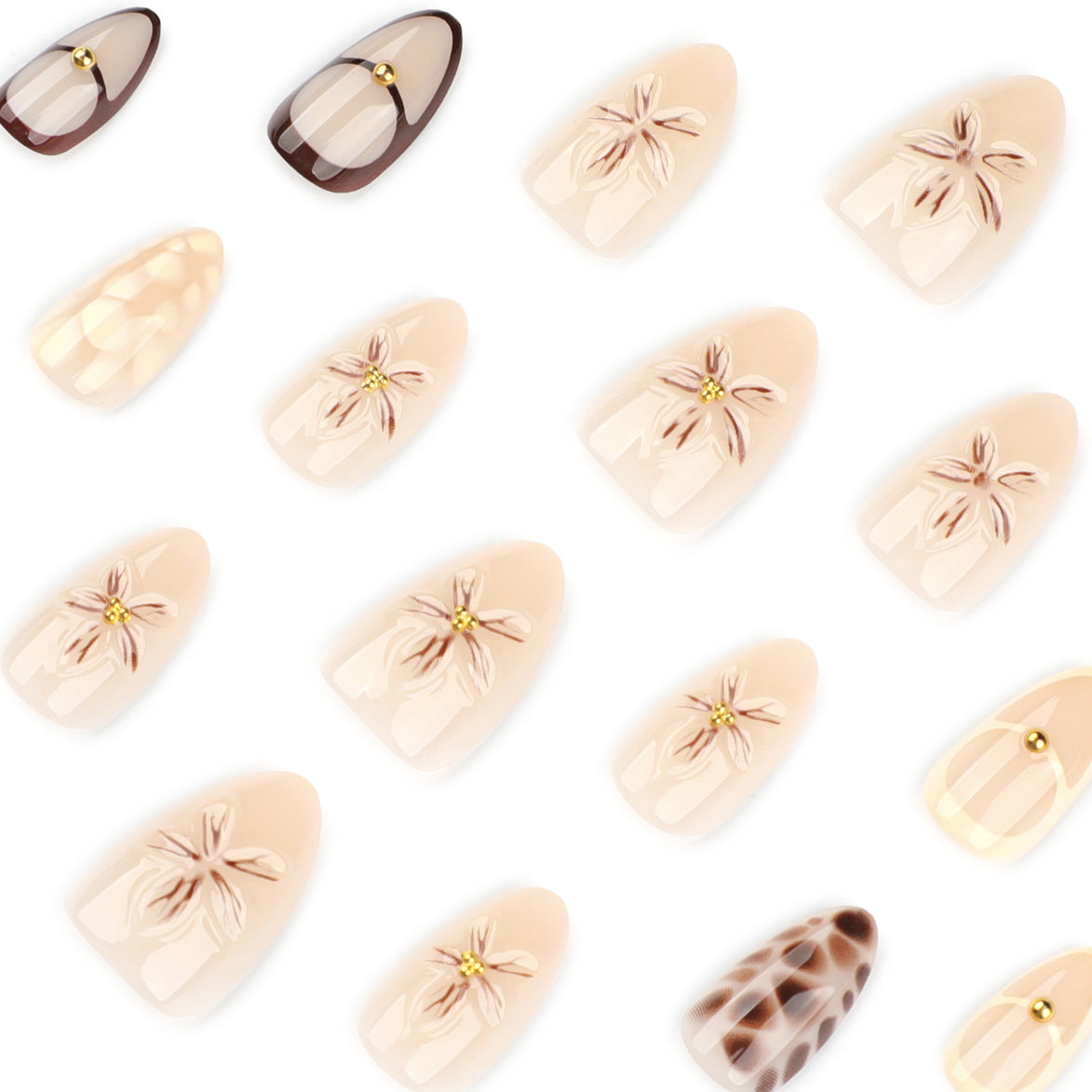 Neutral Floral Leopard Accent Press on Nails