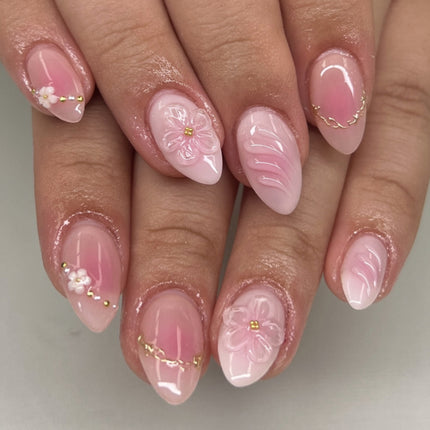 Pink Ombre Floral Gem Press-On Nails