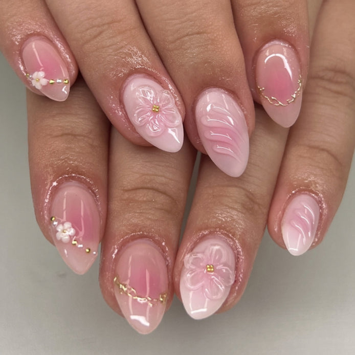 Pink Ombre Floral Gem Press-On Nails