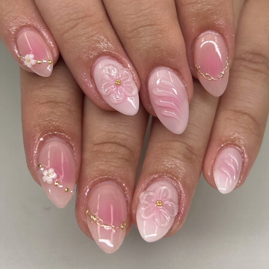 Pink Ombre Floral Gem Press-On Nails
