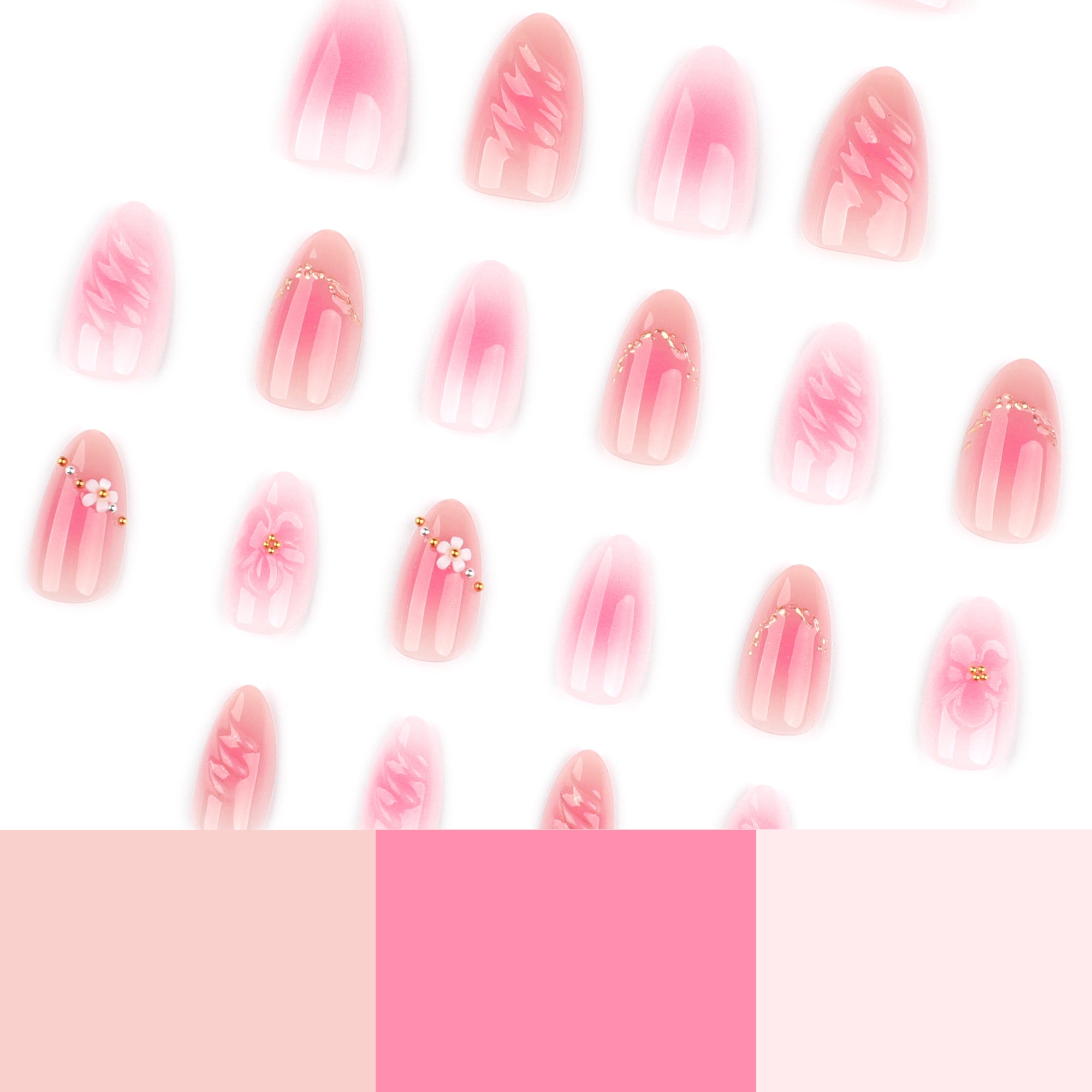Pink Ombré Sculpted Floral Gem Press-On Nails