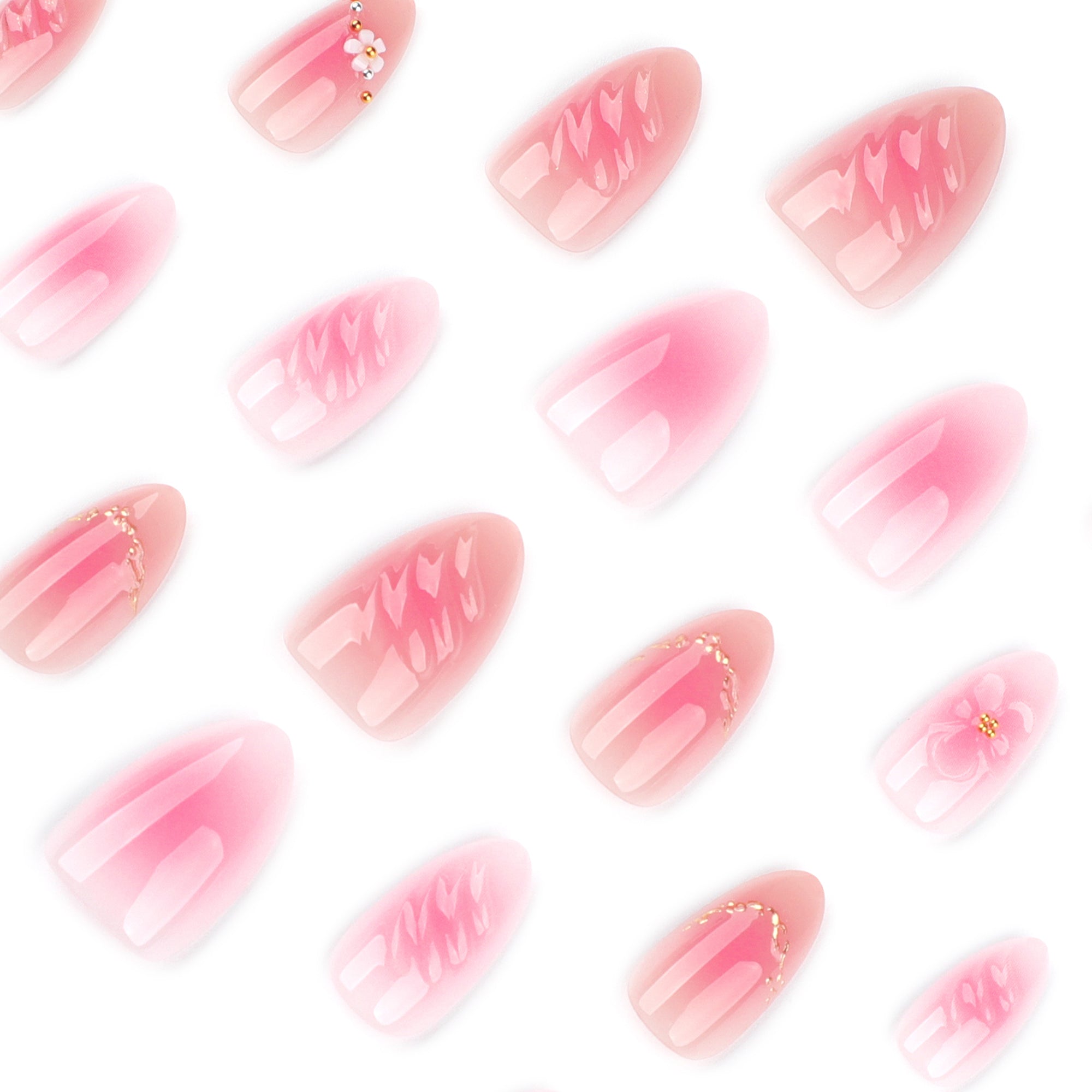 Pink Ombré Sculpted Floral Gem Press-On Nails