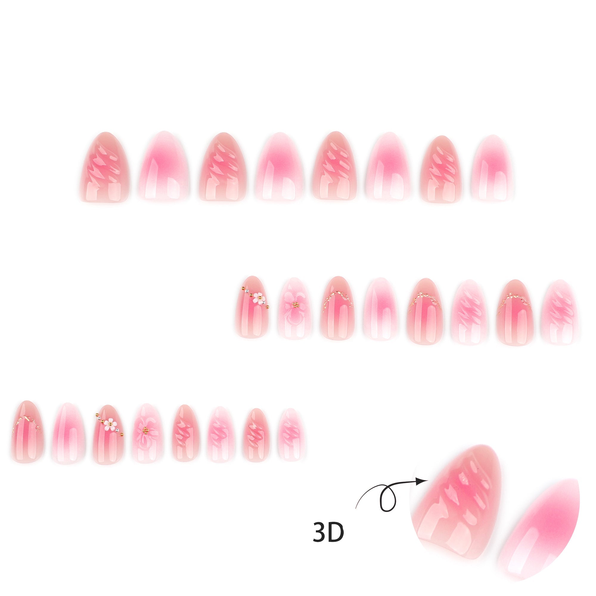 Pink Ombre Floral Gem Press-On Nails
