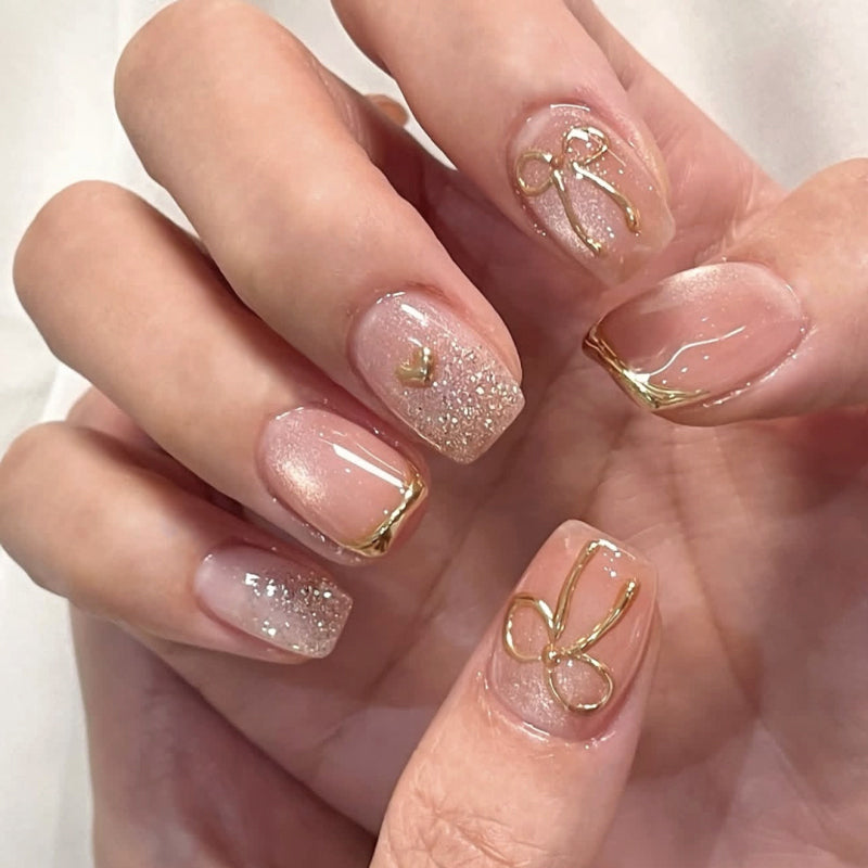 Soft Pink Bow Accent Press-On Nails