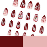 Crimson Rose & Silver Bow Press-On Nails