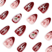 Crimson Rose & Silver Bow Press-On Nails