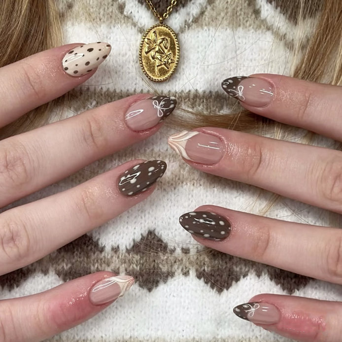 Chocolate Polka Mix Press-On Nails