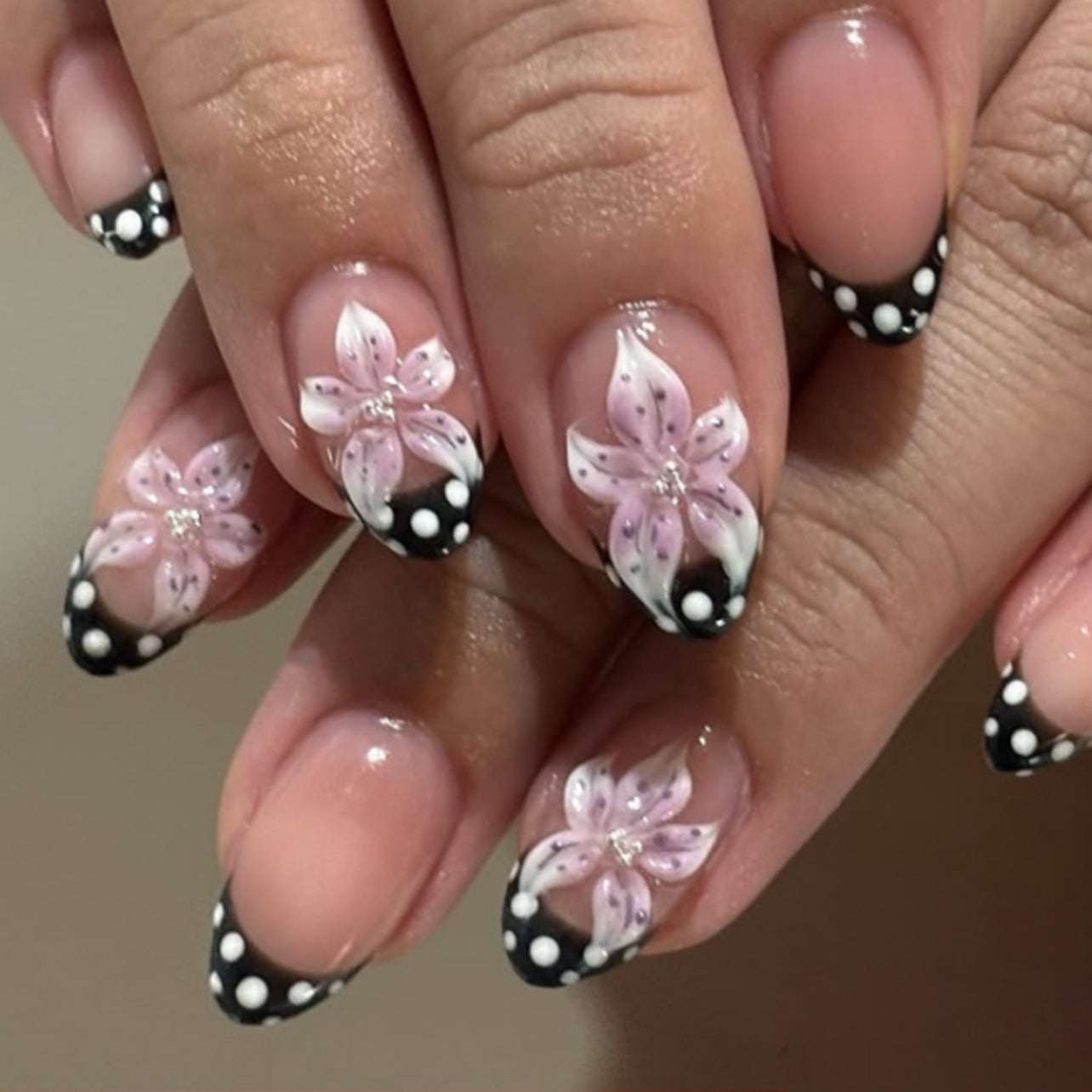Black Floral Accent Press-On Nails