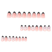 Black Polka Dot Tip Floral Accent Press-On Nails