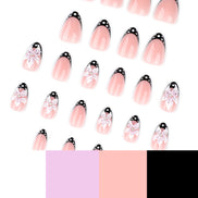 Black Polka Dot Tip Floral Accent Press-On Nails