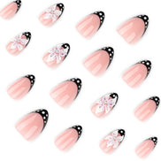 Black Polka Dot Tip Floral Accent Press-On Nails