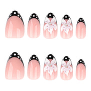 Black Floral Accent Press-On Nails