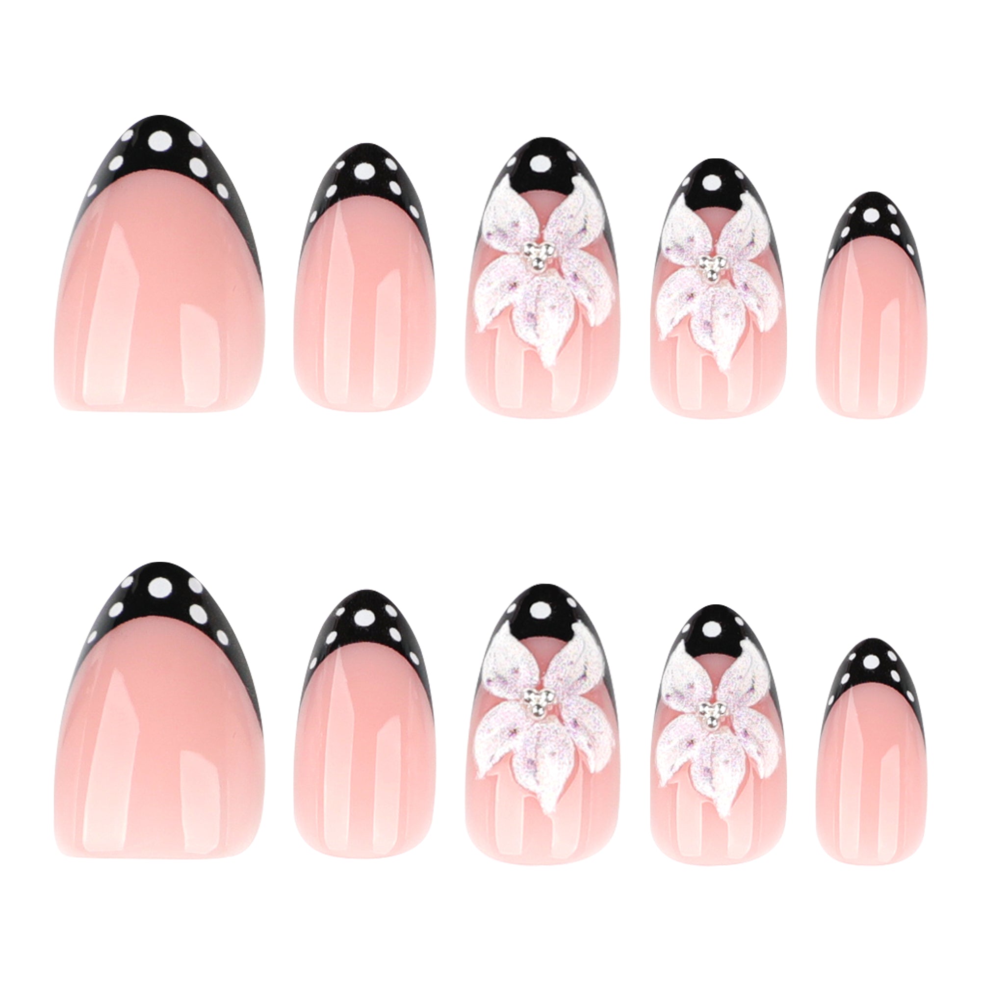Black Floral Accent Press-On Nails