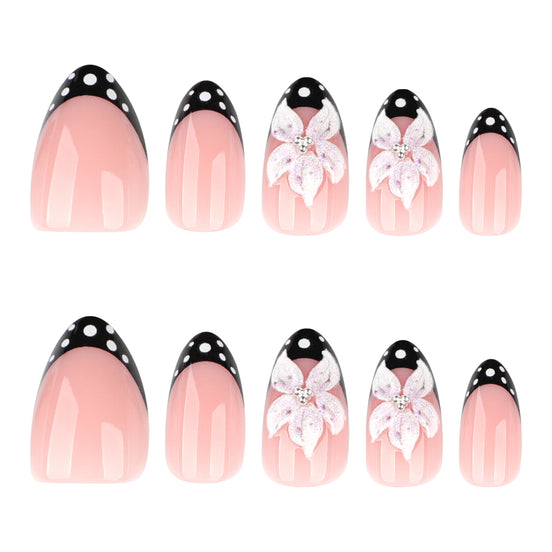 Black Floral Accent Press-On Nails