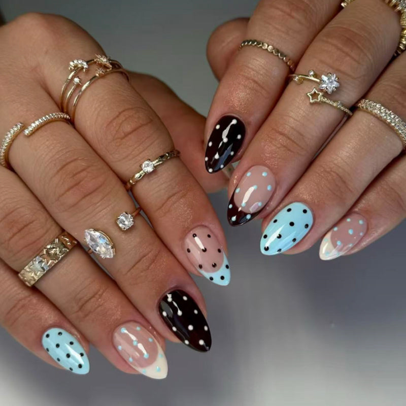 Blue Polka Mix Press-On Nails