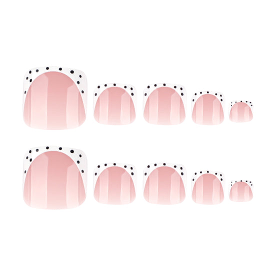 Black Polka Dot French Tip Press-On Toenails