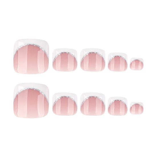 Silver Strap White French Tip Press-On Toenails