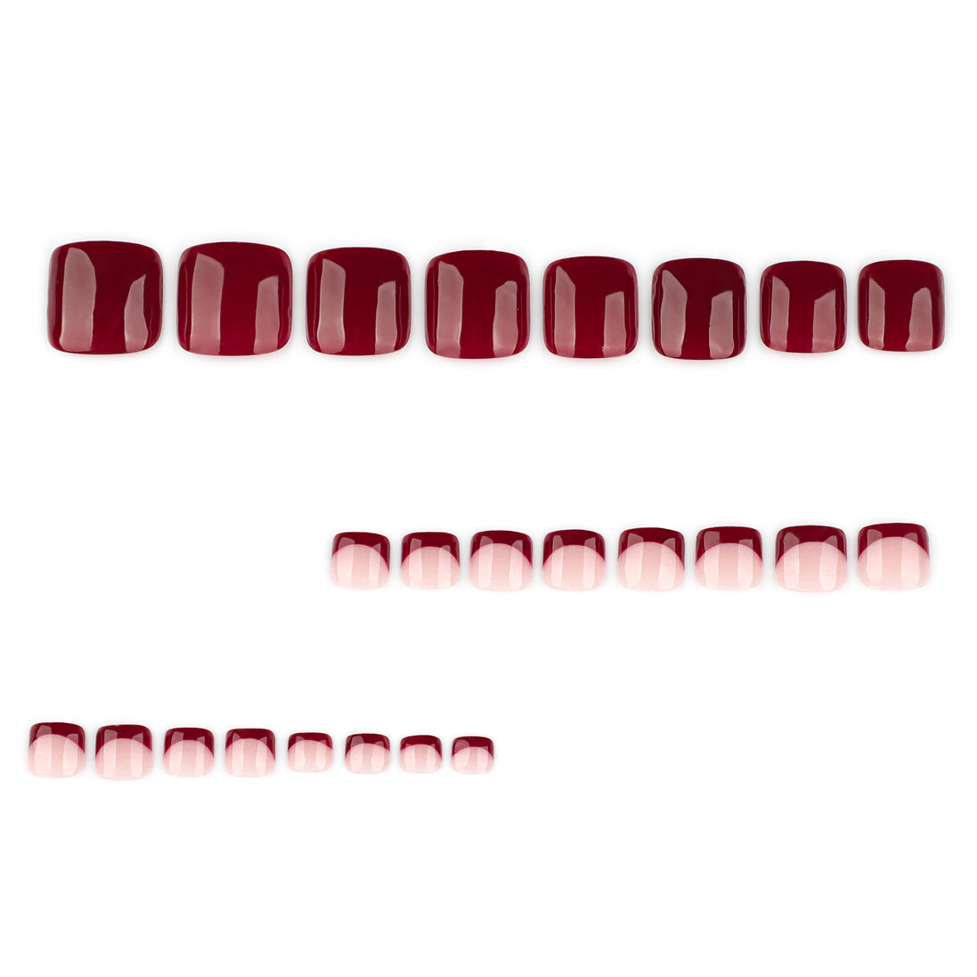 Wine Gloss Pink French Tip Mix Press-On Toenails