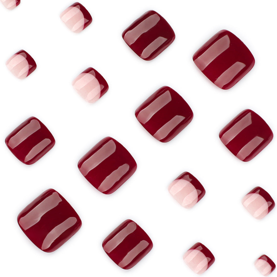 Wine Gloss Pink French Tip Mix Press-On Toenails