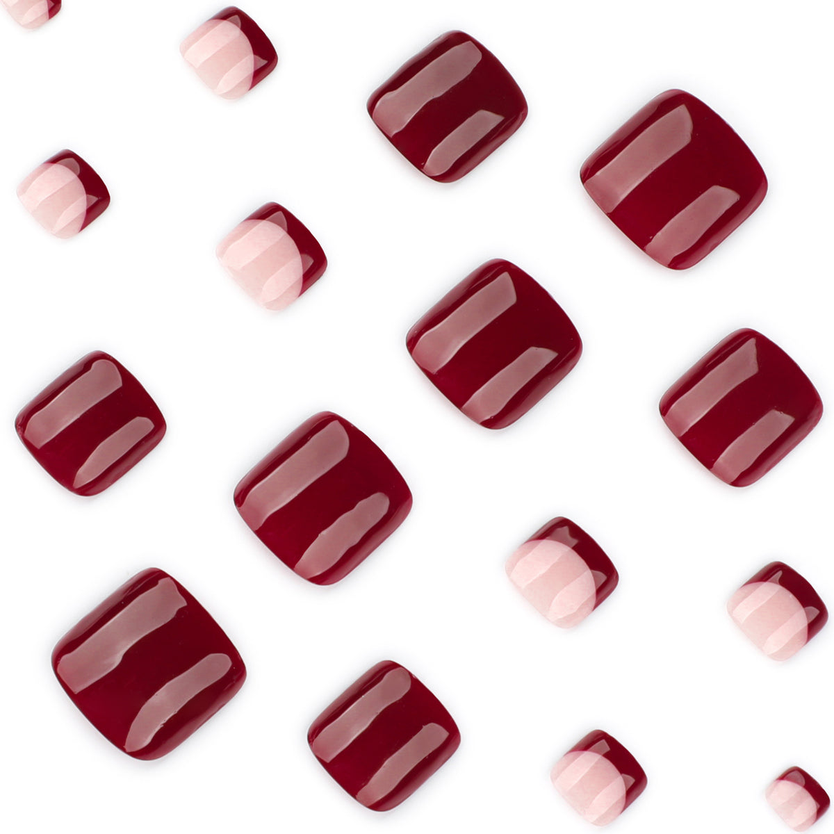 Wine Gloss Pink French Tip Mix Press-On Toenails