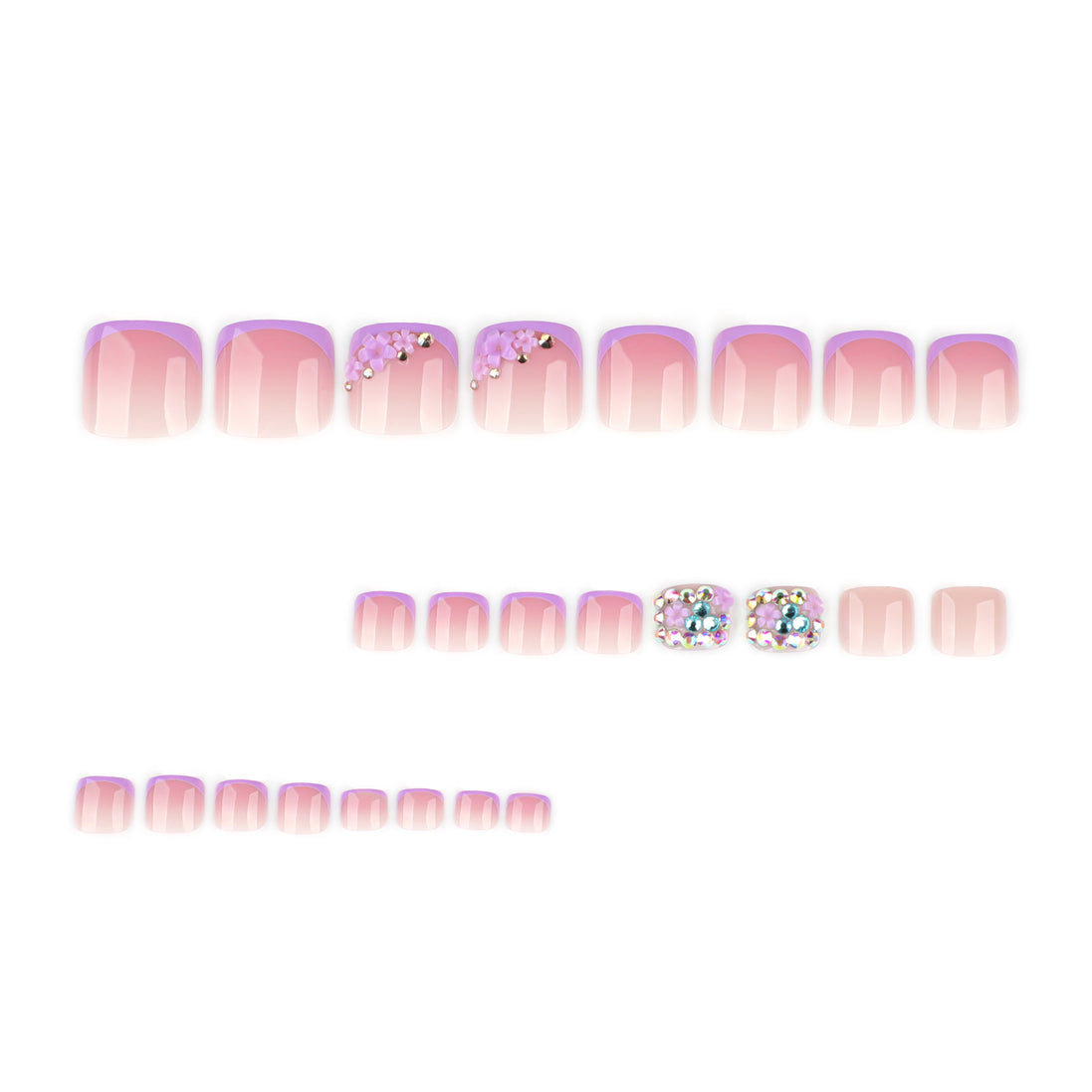 Lavender Floral French Tip Press-On Toenails