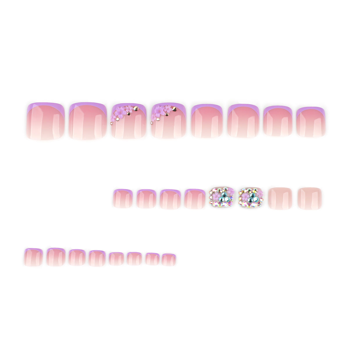 Lavender Floral French Tip Press-On Toenails