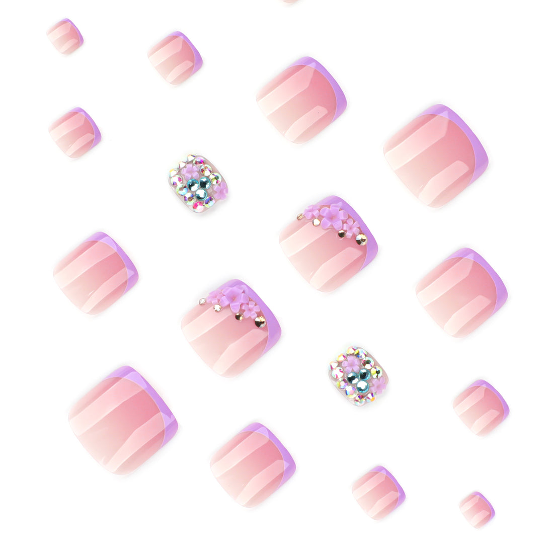 Lavender Floral French Tip Press-On Toenails