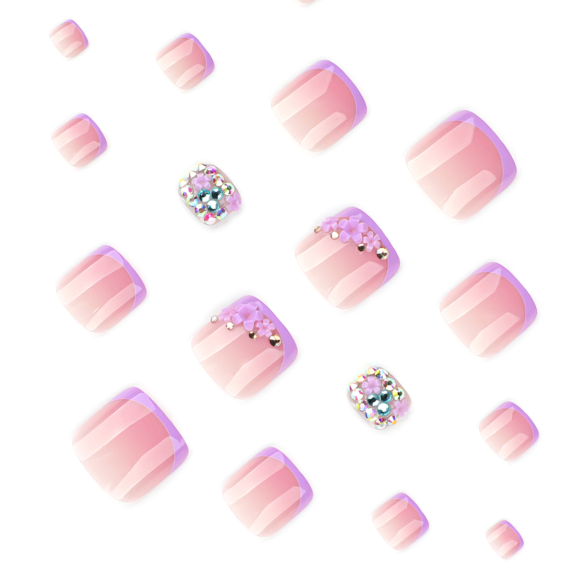Lavender Floral French Tip Press-On Toenails