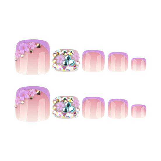 Lavender Floral French Tip Press-On Toenails