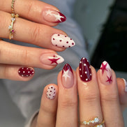 Burgundy Star Mix Press-On Nails