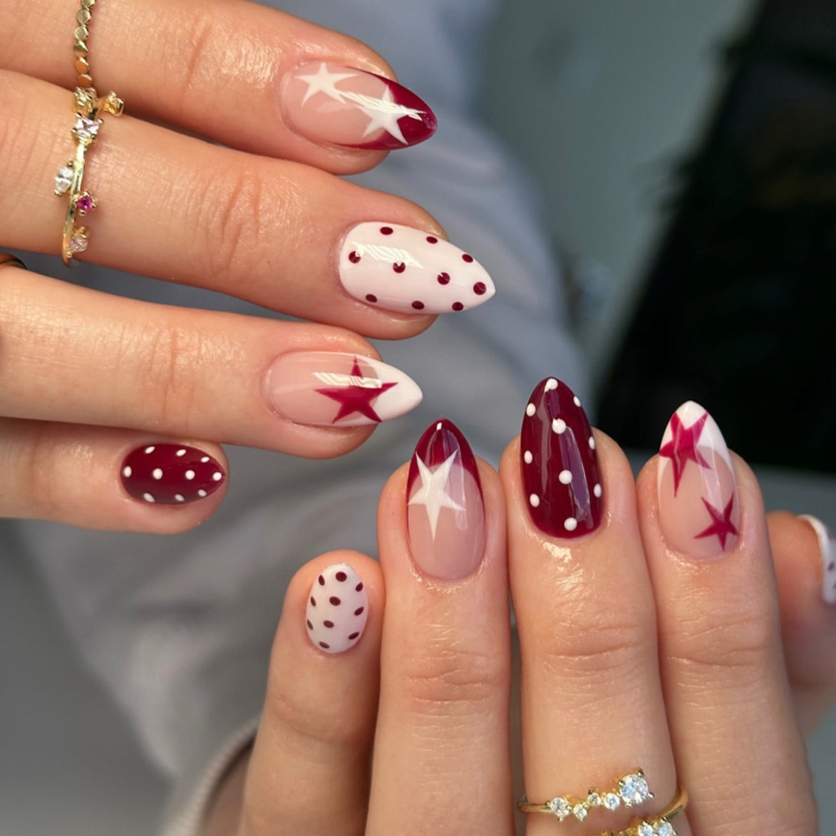 Burgundy Star Mix Press-On Nails