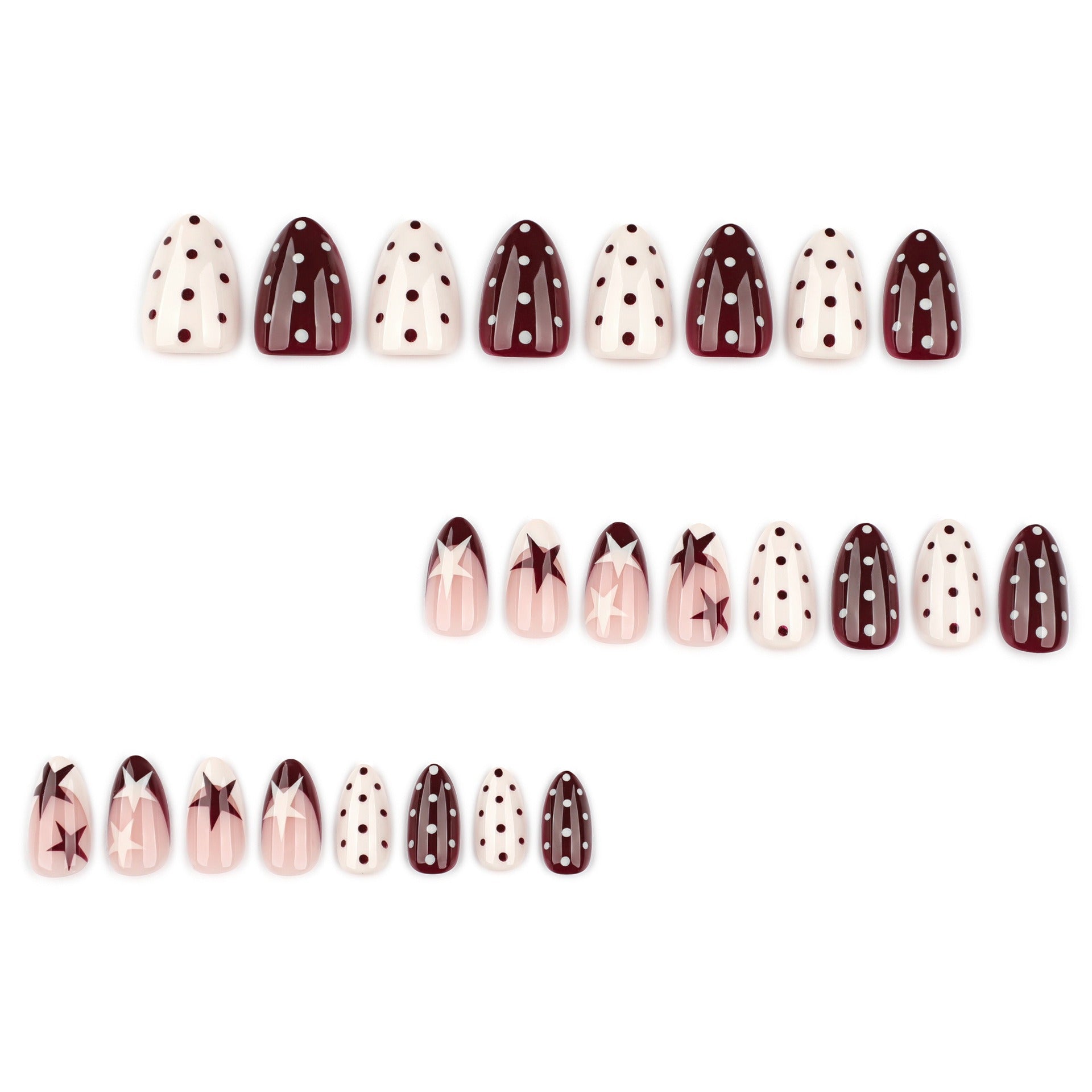 Burgundy Star Mix Press-On Nails