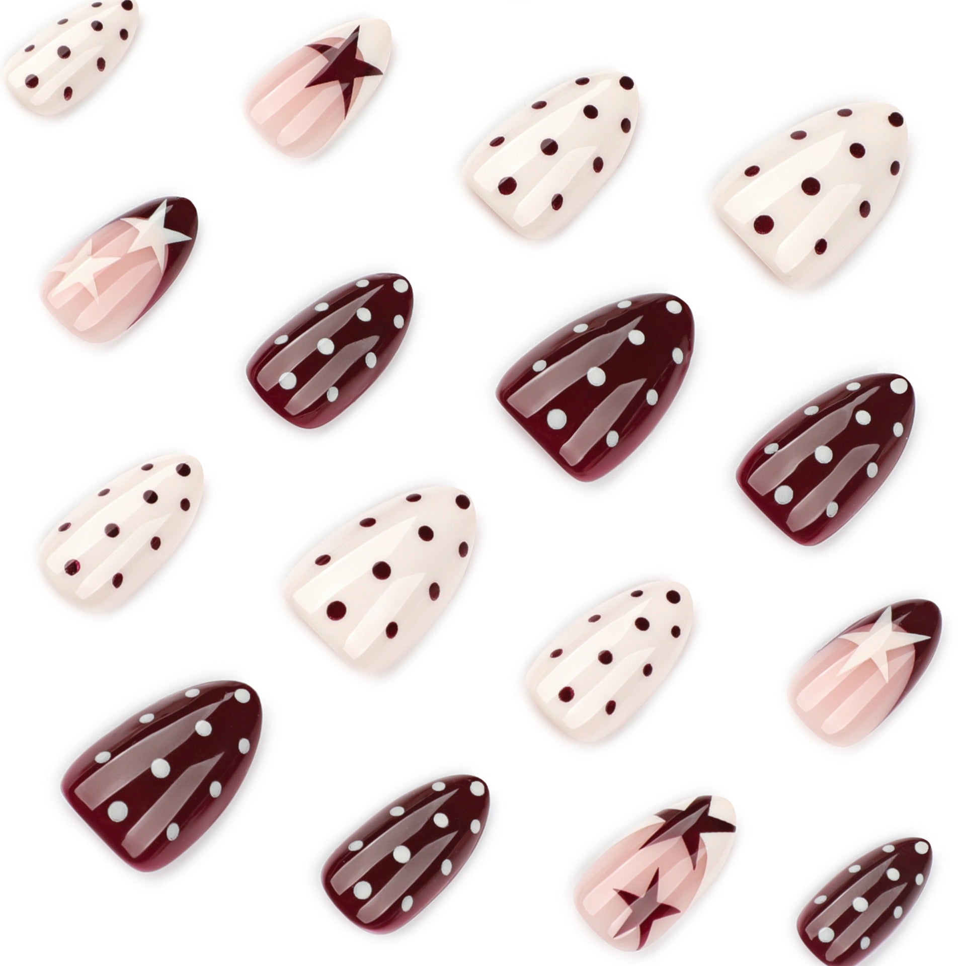 Burgundy Star Mix Press-On Nails