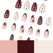 Burgundy Star Mix Press-On Nails