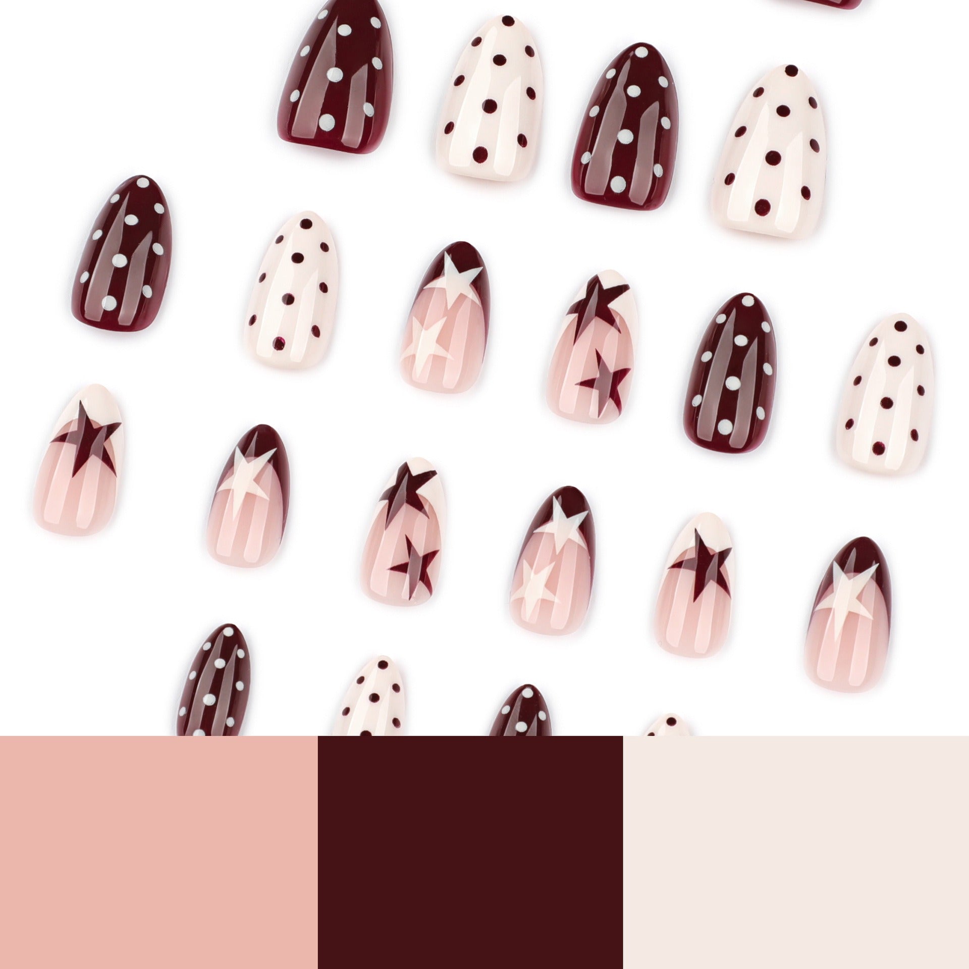Burgundy Star Mix Press-On Nails