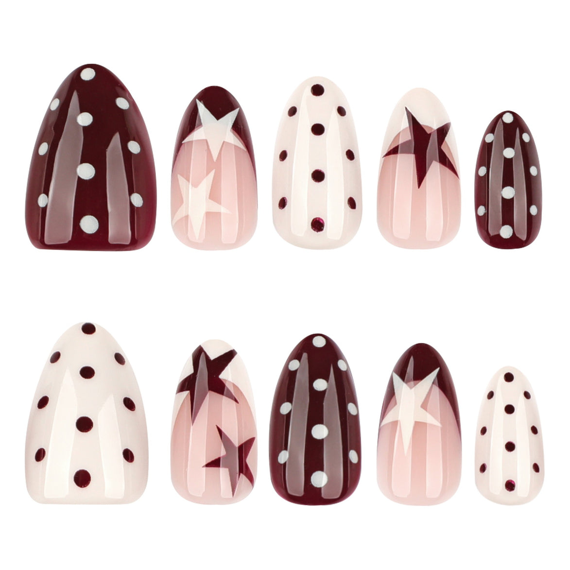 Burgundy Star Mix Press-On Nails