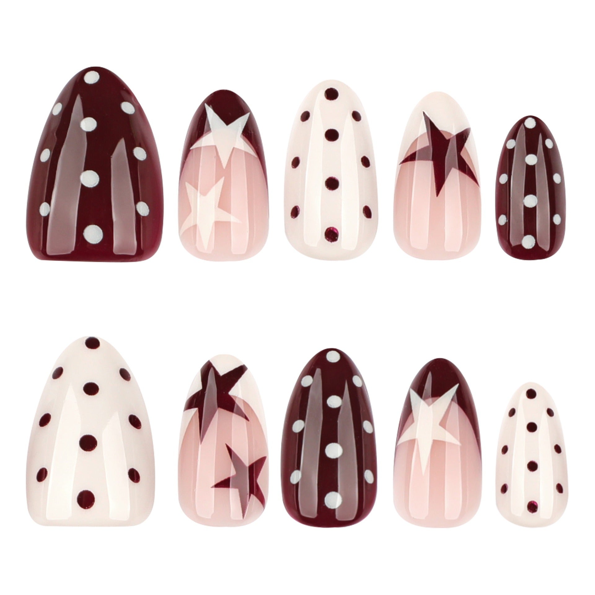 Burgundy Star Mix Press-On Nails