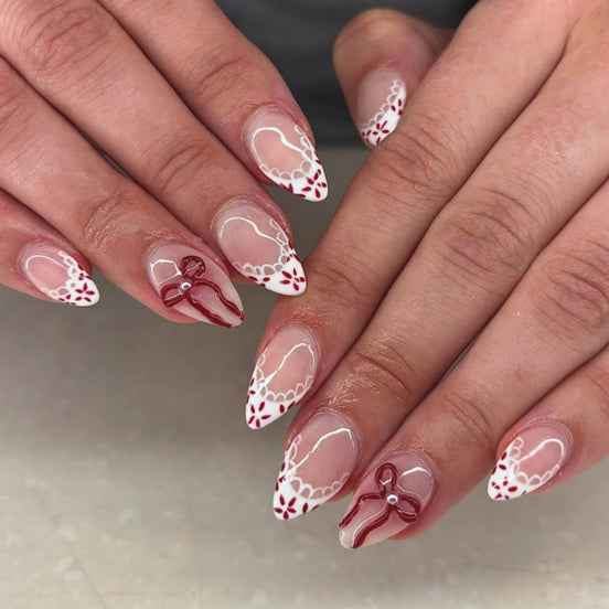 Lace Detail Pink Press-On Nails