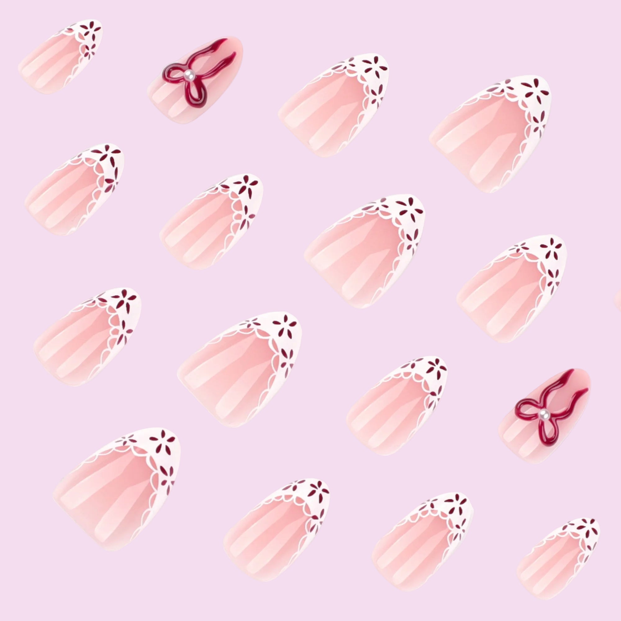 Lace Detail Pink Press-On Nails