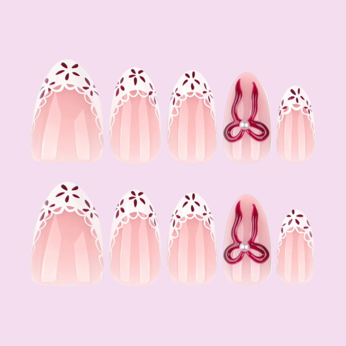 Lace Detail Pink Press-On Nails