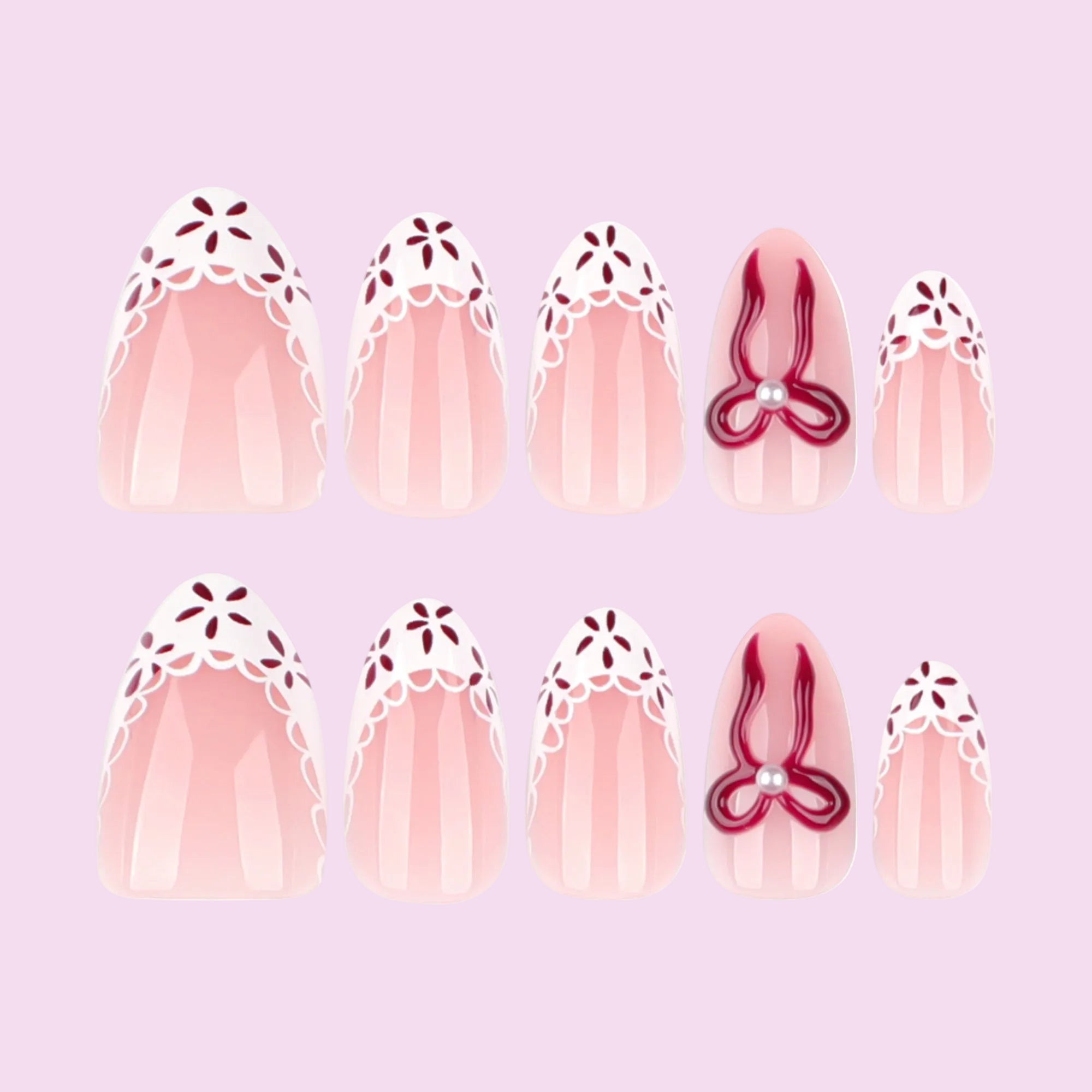 Lace Detail Pink Press-On Nails